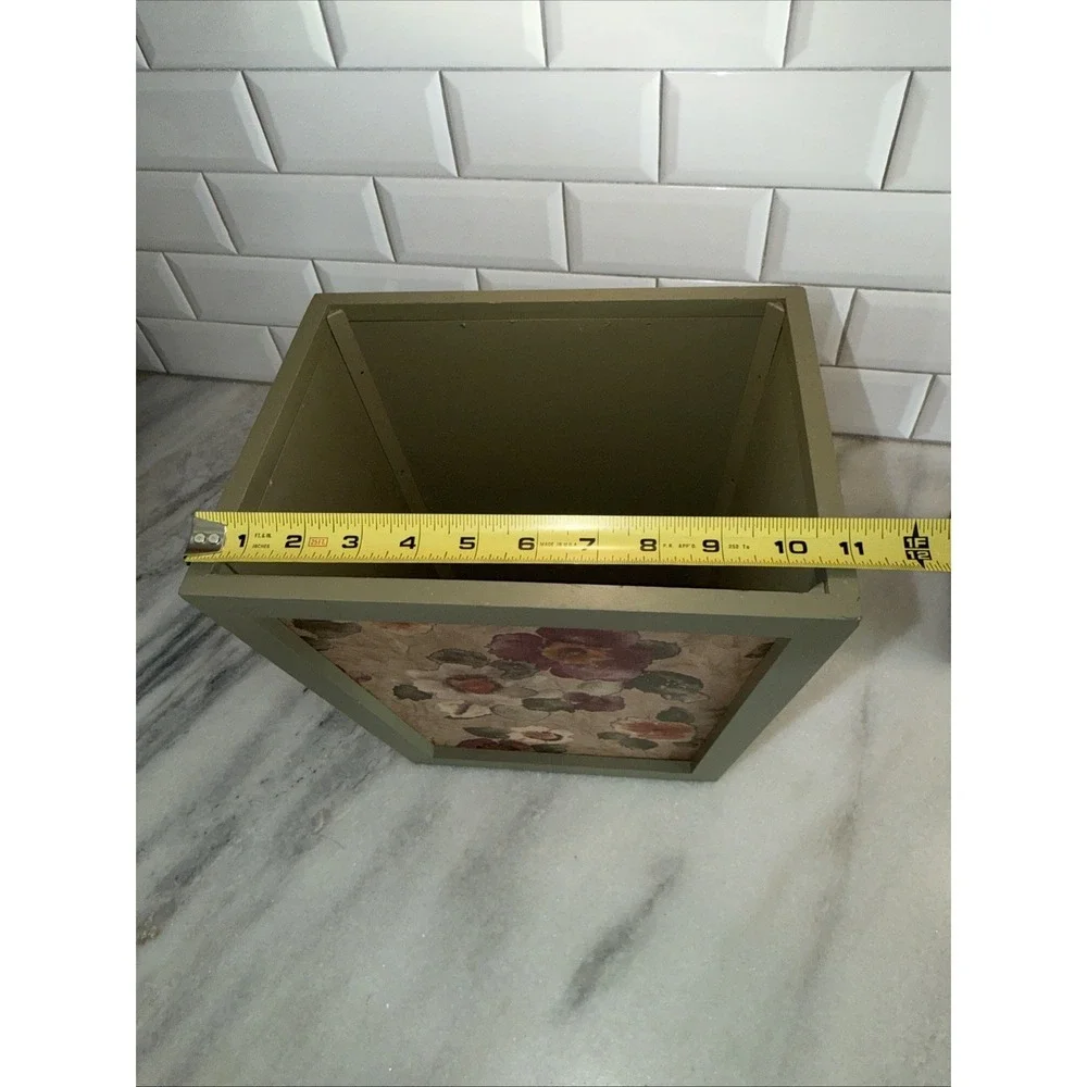 Belk Bali Wooden Tissue Cover With Matching Trash Can GW999 Olive Green